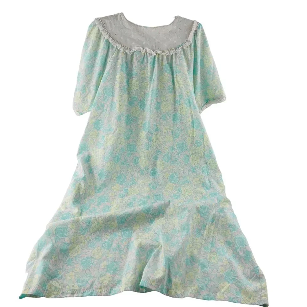 vintage Serenity House Dress size 38 XL Floral Mumu Nightgown Pastel Snap Button